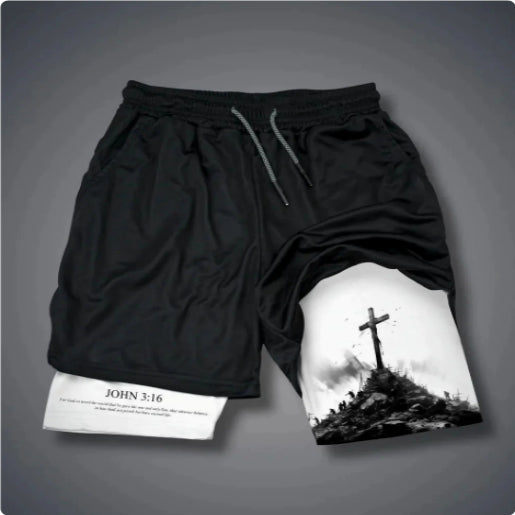 Cross Digital Print Athletic Shorts